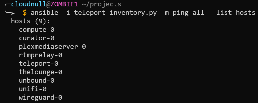 Teleport Driven Ansible Dynamic Inventory